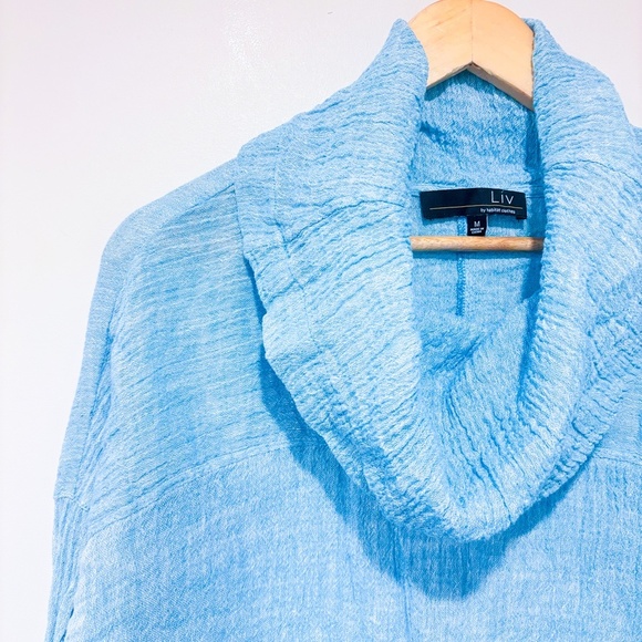 LIV BY HABITAT Blue linen tunic with cowl collar | Relaxed coastal | Medium * - Picture 3 of 8